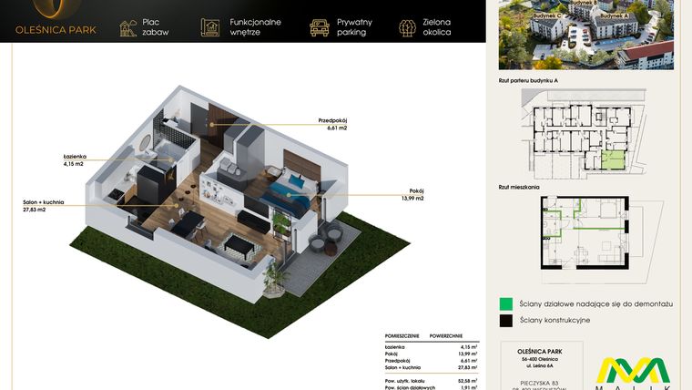 Rzut - Mieszkanie na sprzedaż 2 pokoje o powierzchni 54,49 m² - numer M8 w Oleśnica Park