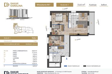 Rzut - Mieszkanie na sprzedaż 4 pokoje o powierzchni 72,63 m² - numer 7 w Osiedle Dakar Karolina
