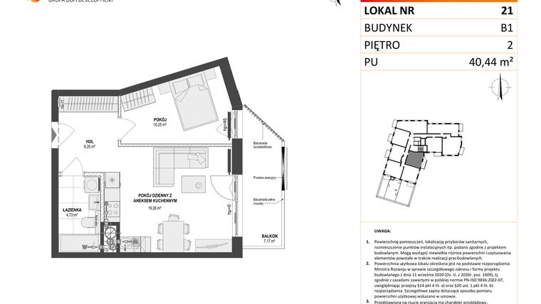 Rzut - Mieszkanie na sprzedaż 2 pokoje o powierzchni 40,44 m² - numer 21 w Leśna Góra