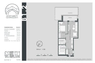 Rzut - Mieszkanie na sprzedaż 2 pokoje o powierzchni 52,6 m² - numer B1.2 w Apartamenty Czarnoleska