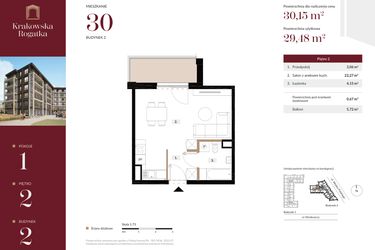Rzut - Mieszkanie na sprzedaż 1 pokój o powierzchni 30,15 m² - numer 2.M30 w Krakowska Rogatka