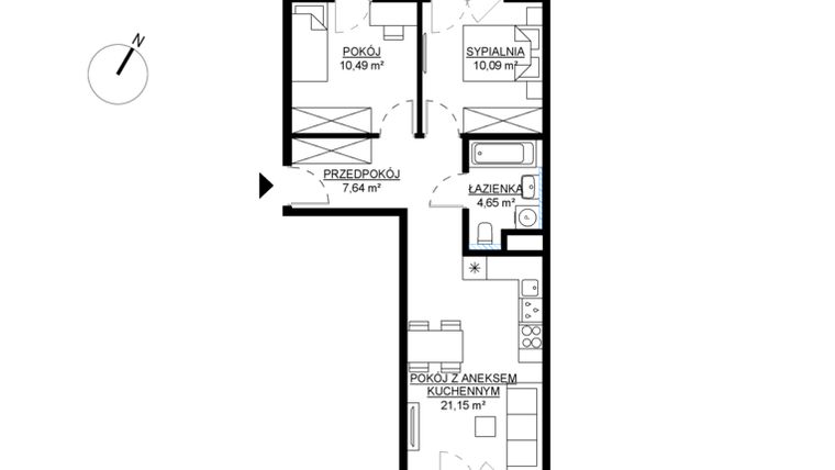 Rzut - Mieszkanie na sprzedaż 3 pokoje o powierzchni 54,02 m² - numer M39 w KWADRAT etap 2