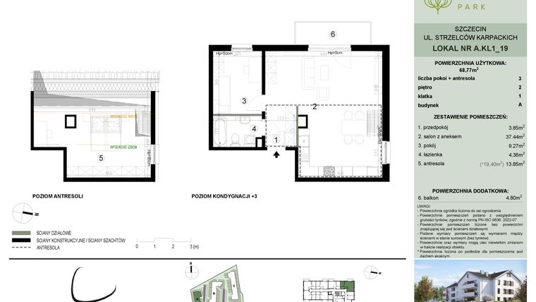 Rzut - Mieszkanie na sprzedaż 2 pokoje o powierzchni 68,77 m² - numer A.1.19 w Bukovo Park