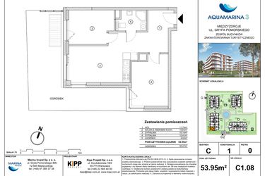 Rzut - Mieszkanie na sprzedaż 3 pokoje o powierzchni 53,95 m² - numer C1.08 w Aquamarina 3