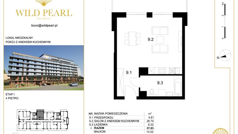 Rzut - Mieszkanie na sprzedaż 1 pokój o powierzchni 37,83 m² - numer 4.9 w Wild Pearl