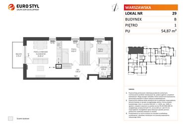 Rzut - Mieszkanie na sprzedaż 3 pokoje o powierzchni 54,87 m² - numer B.29 w Osiedle Warszawska etap III