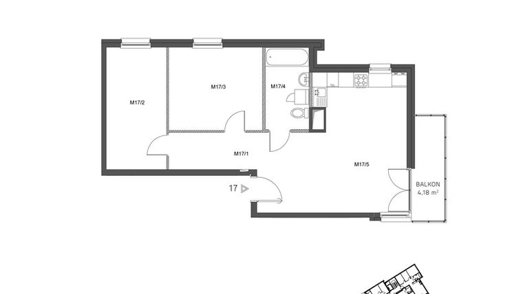 Rzut - Mieszkanie na sprzedaż 3 pokoje o powierzchni 63,03 m² - numer 17 w Wzgórze Krzemionki II