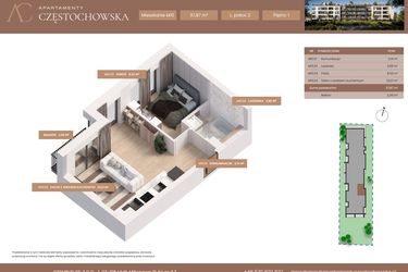 Rzut - Mieszkanie na sprzedaż 2 pokoje o powierzchni 37,87 m² - numer 10 w Apartamenty Częstochowska