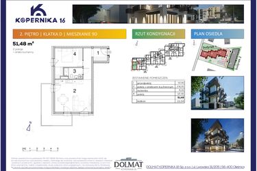 Rzut - Mieszkanie na sprzedaż 2 pokoje o powierzchni 51,48 m² - numer D09 w Kopernika Szesnaście