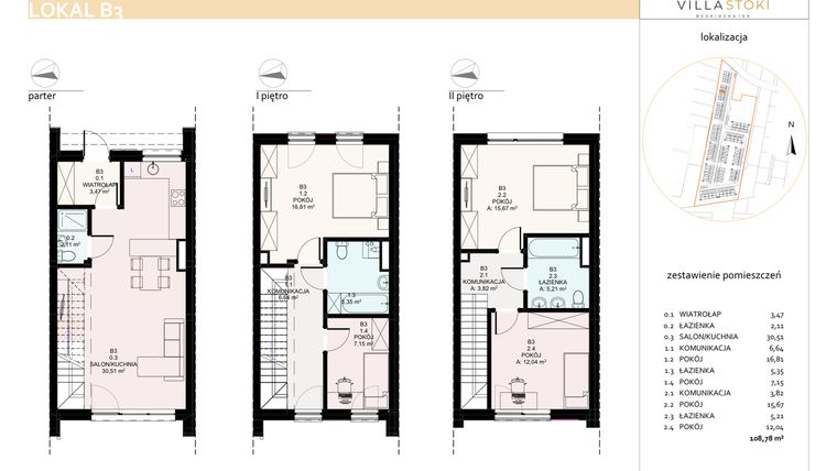Rzut - Dom na sprzedaż 5 pokoi o powierzchni 108,78 m² - numer B3 w Villa Stoki (domy)