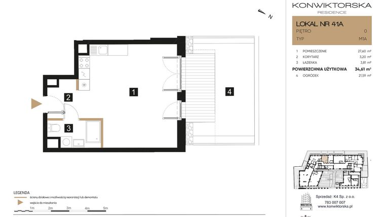 Rzut - Lokal użytkowy na sprzedaż 1 pokój o powierzchni 34,61 m² - numer 41A w Konwiktorska Residence