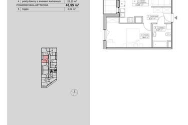 Rzut - Mieszkanie na sprzedaż 2 pokoje o powierzchni 48,55 m² - numer 2.A103 w Niebieski Bursztyn II