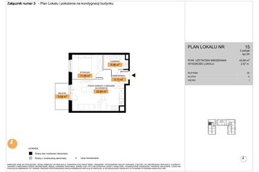 Rzut - Mieszkanie na sprzedaż 2 pokoje o powierzchni 43,95 m² - numer 15 w Zenit V