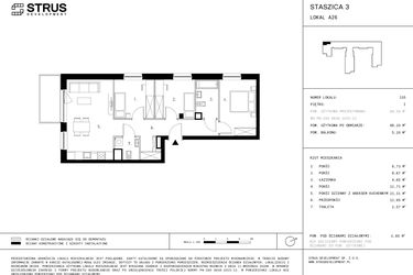 Rzut - Mieszkanie na sprzedaż 4 pokoje o powierzchni 68,2 m² - numer 1.A26 w Staszica 3