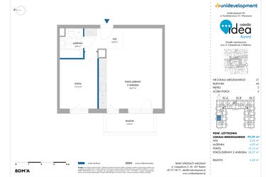 Rzut - Mieszkanie na sprzedaż 2 pokoje o powierzchni 49,53 m² - numer 4A/21 w Osiedle Idea Aurora