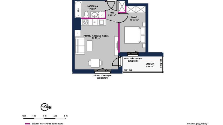 Rzut - Mieszkanie na sprzedaż 2 pokoje o powierzchni 37,03 m² - numer 132 w Moja Północna Etap III