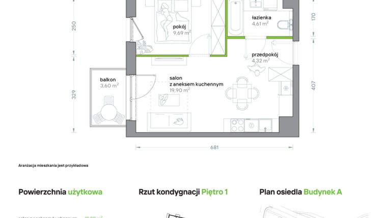 Rzut - Mieszkanie na sprzedaż 2 pokoje o powierzchni 38,52 m² - numer A/KL2/1/13 w Podhalańska Vita
