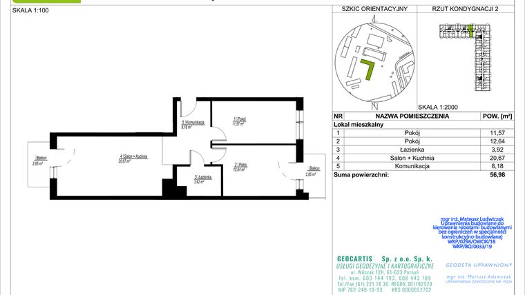 Rzut - Mieszkanie na sprzedaż 3 pokoje o powierzchni 56,98 m² - numer B27 w Jasielska 8C