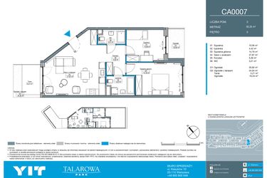 Rzut - Mieszkanie na sprzedaż 3 pokoje o powierzchni 65,55 m² - numer CA0007 w Talarowa Park