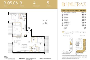 Rzut - Mieszkanie na sprzedaż 4 pokoje o powierzchni 62,77 m² - numer B.05.06 w Hallera 140