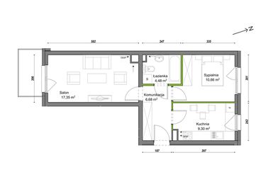 Rzut - Mieszkanie na sprzedaż 2 pokoje o powierzchni 48,47 m² - numer E2/E/06 w Orawska Vita