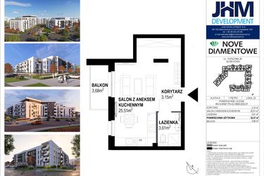 Rzut - Mieszkanie na sprzedaż 1 pokój o powierzchni 30,57 m² - numer 22 w Nove Diamentowe