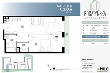 Rzut - Mieszkanie na sprzedaż 2 pokoje o powierzchni 48,31 m² - numer C2.0.4 w Bogatyńska Apartamenty etap 3