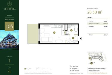 Rzut - Mieszkanie na sprzedaż 1 pokój o powierzchni 26,3 m² - numer 105 w Rezydencja Świerkowa