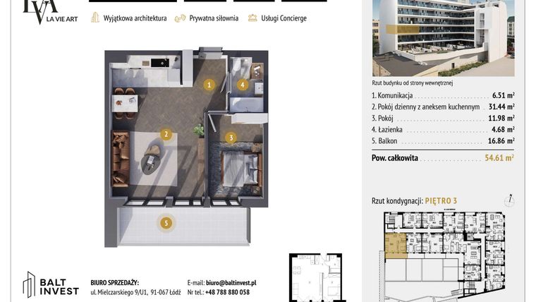Rzut - Mieszkanie na sprzedaż 2 pokoje o powierzchni 54,61 m² - numer M3.6 w La Vie Art