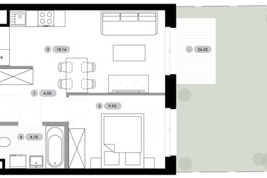 Rzut - Mieszkanie na sprzedaż 2 pokoje o powierzchni 36,64 m² - numer A.0.M4 w Nowe Radwanice