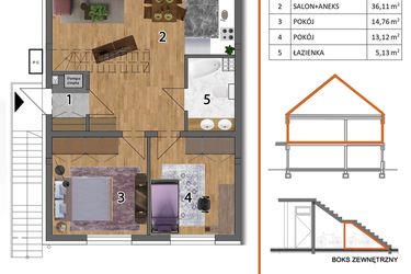 Rzut - Mieszkanie na sprzedaż 4 pokoje o powierzchni 127,9 m² - numer 9L2 w Osiedle Leśnica Las