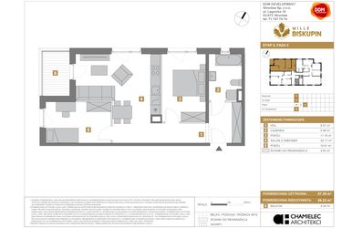 Rzut - Mieszkanie na sprzedaż 3 pokoje o powierzchni 57,39 m² - numer Y/8 w Wille Biskupin Etap 2.2