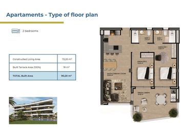 Rzut - Mieszkanie na sprzedaż 2 pokoje o powierzchni 90,2 m² - numer 6-2 w Apartamenty w Orihuela - 73289875