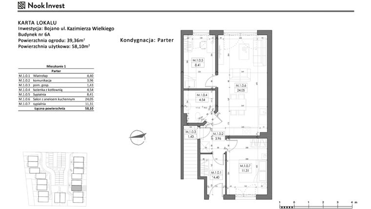 Rzut - Mieszkanie na sprzedaż 3 pokoje o powierzchni 58,1 m² - numer 6A w Bojano, ul. Kazimierza Wielkiego