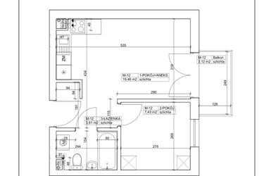 Rzut - Mieszkanie na sprzedaż 2 pokoje o powierzchni 30,52 m² - numer 12 w Bydgoska 19