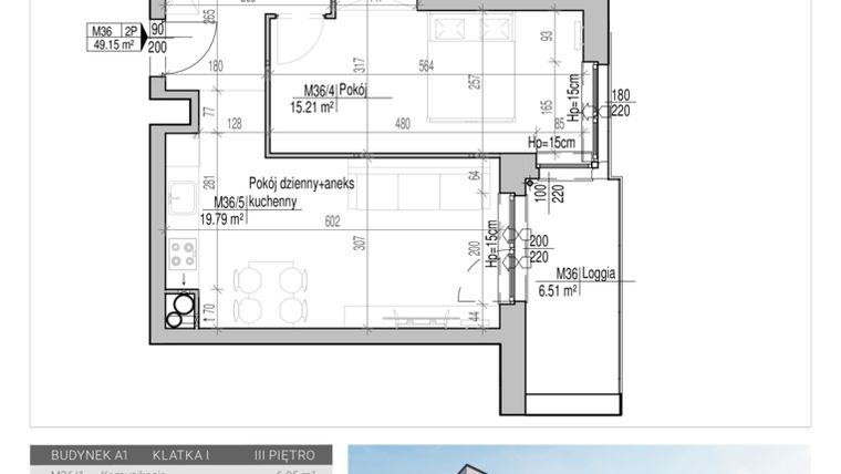 Rzut - Mieszkanie na sprzedaż 2 pokoje o powierzchni 49,15 m² - numer 36 w Aleja