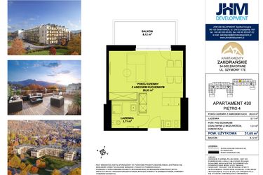 Rzut - Mieszkanie na sprzedaż 1 pokój o powierzchni 31,66 m² - numer 430 w Apartamenty Zakopiańskie