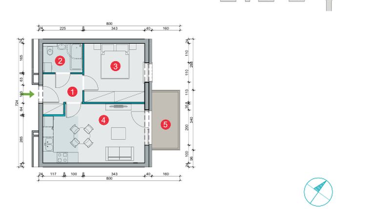 Rzut - Mieszkanie na sprzedaż 2 pokoje o powierzchni 37,49 m² - numer 7.8 w Osiedle Uniwersyteckie etap III