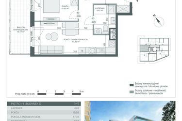 Rzut - Mieszkanie na sprzedaż 2 pokoje o powierzchni 39,82 m² - numer 7 w Unikat Apartamenty C