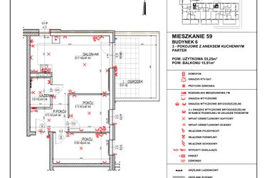 Rzut - Mieszkanie na sprzedaż 3 pokoje o powierzchni 55,25 m² - numer 6.59 w Osiedle 4 Pory Roku - Etap VII