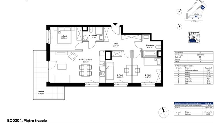 Rzut - Mieszkanie na sprzedaż 4 pokoje o powierzchni 74,01 m² - numer BC0304 w NU2 Warszawa Wola