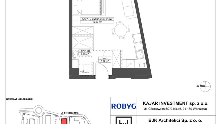 Rzut - Mieszkanie na sprzedaż 1 pokój o powierzchni 29,44 m² - numer C.5M10 w Foresteria