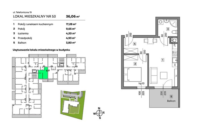 Rzut - Mieszkanie na sprzedaż 2 pokoje o powierzchni 36,06 m² - numer 53 w Nova Radiostacja