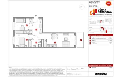 Rzut - Mieszkanie na sprzedaż 3 pokoje o powierzchni 52,63 m² - numer GN_4_1_H_16 w Osiedle Górka Narodowa