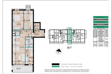 Rzut - Mieszkanie na sprzedaż 4 pokoje o powierzchni 82,5 m² - numer B17 w Lwowska 14