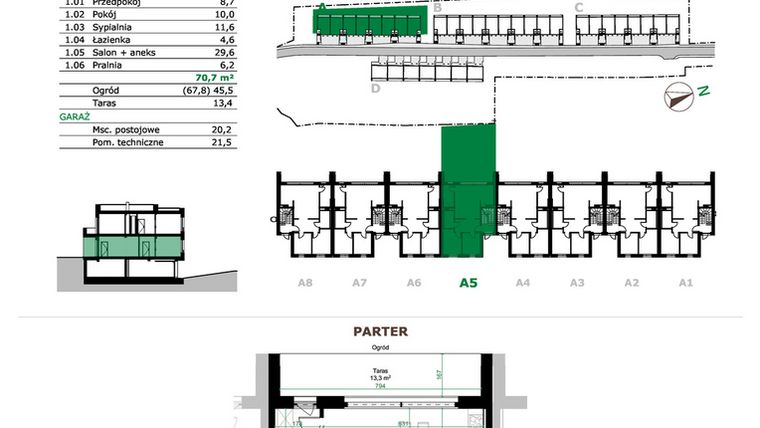 Rzut - Mieszkanie na sprzedaż 3 pokoje o powierzchni 70,7 m² - numer A5.1 w Dębowe Zacisze