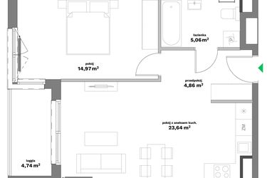 Rzut - Mieszkanie na sprzedaż 2 pokoje o powierzchni 48,53 m² - numer B2-10 w Forma Otwarta etap II