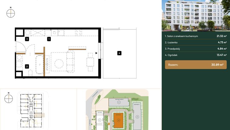 Rzut - Mieszkanie na sprzedaż 1 pokój o powierzchni 30,89 m² - numer 2.M0.12 w Wierzbowa 20