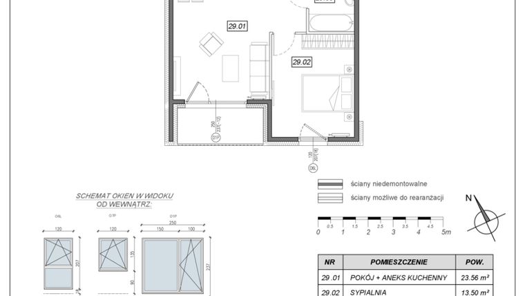 Rzut - Mieszkanie na sprzedaż 2 pokoje o powierzchni 49,01 m² - numer 5.A.29 w Nowe Południe bud. 5