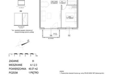 Rzut - Mieszkanie na sprzedaż 2 pokoje o powierzchni 46,07 m² - numer A.1.2.3 w Atut III
